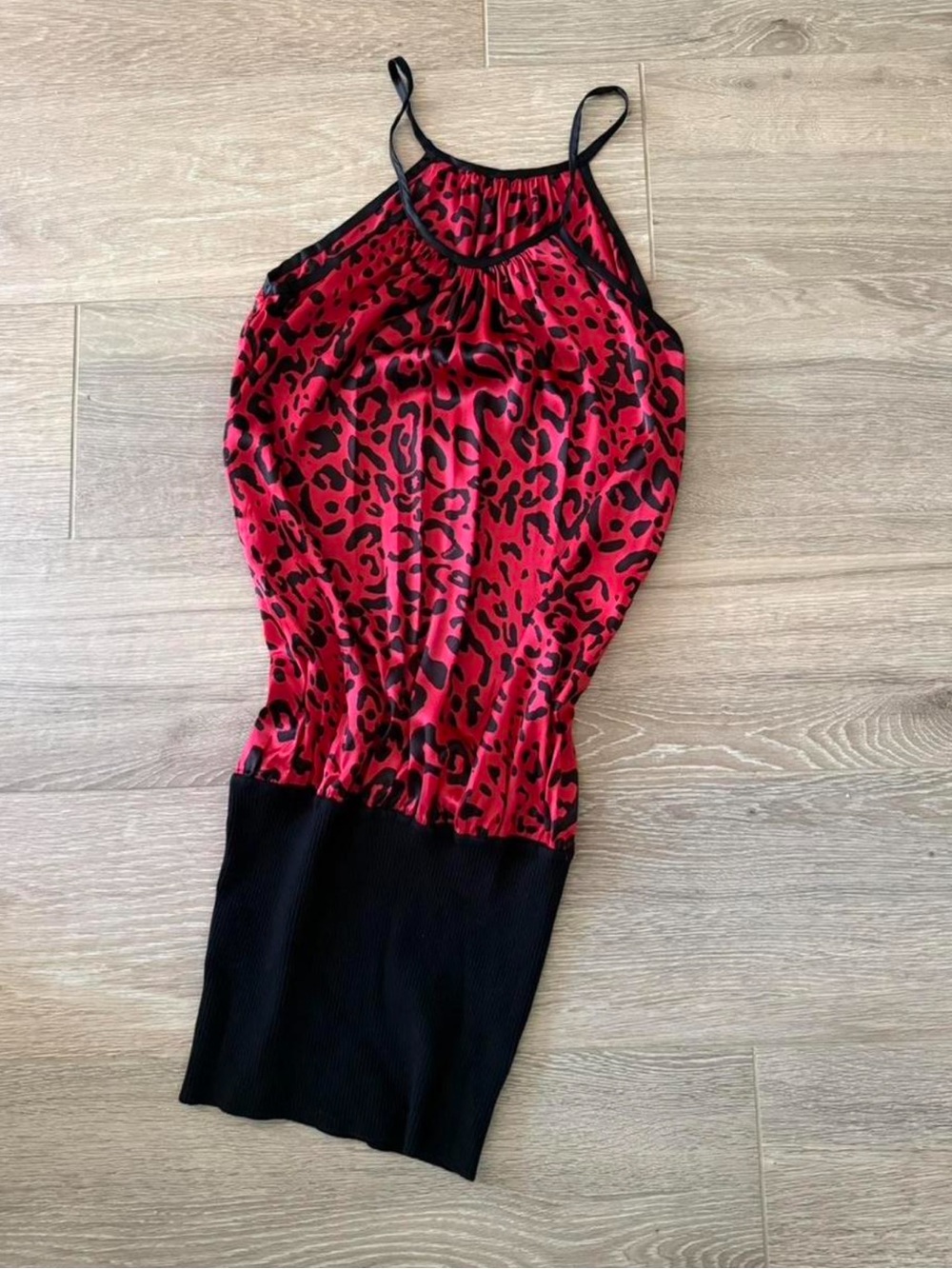 Silk Red Leopard Print Halter Mini Dress